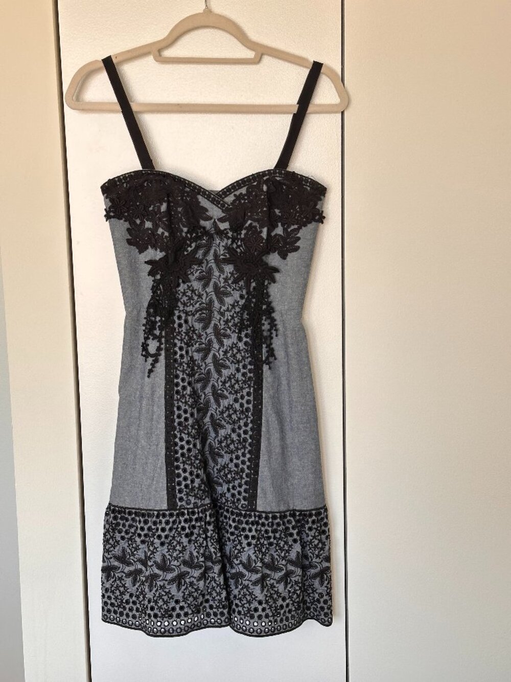Anna Sui 3D Lace Denim Dress with Boning Bodice- US Size 0